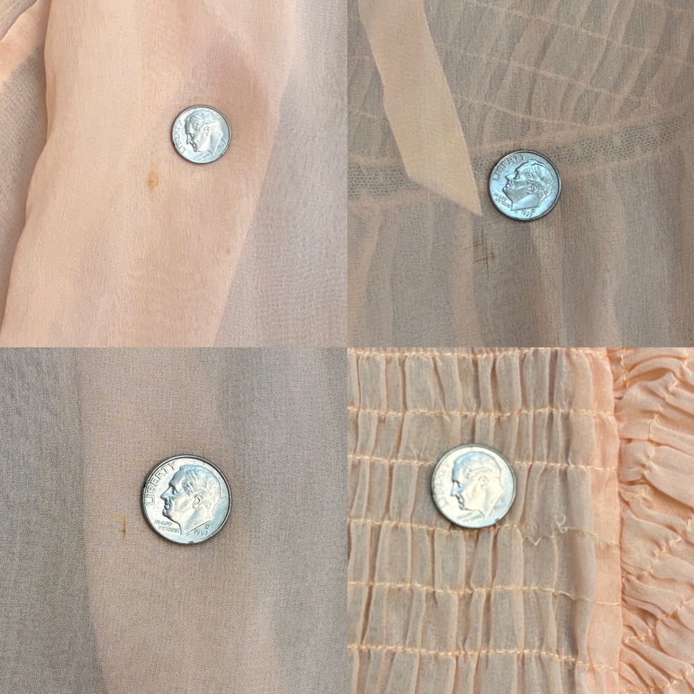 Vintage 30s 40s Pink Peach Smocked Chiffon Bed Jacket Lace Trim Capelet - Picture 8 of 8